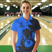 Load image into Gallery viewer, Custom Black And Blue Cobra Snake Bowling Women Polo Shirts Team Uniform Bowling Pattern IPHW9031
