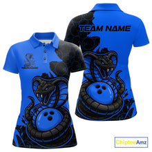 Load image into Gallery viewer, Custom Black And Blue Cobra Snake Bowling Women Polo Shirts Team Uniform Bowling Pattern IPHW9031