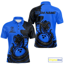 Load image into Gallery viewer, Custom Black And Blue Cobra Snake Bowling Men Polo Shirts Team Uniform Bowling Pattern IPHW9031