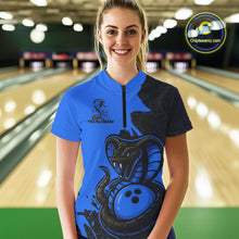 Load image into Gallery viewer, Custom Black And Blue Cobra Snake Bowling Women Quarter-Zip Shirts Team Uniform IPHW9031