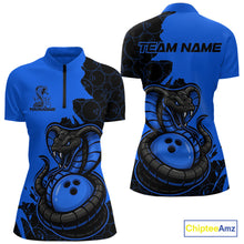 Load image into Gallery viewer, Custom Black And Blue Cobra Snake Bowling Women Quarter-Zip Shirts Team Uniform IPHW9031