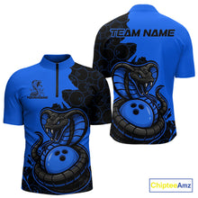 Load image into Gallery viewer, Custom Black And Blue Cobra Snake Bowling Men Quarter-Zip Shirts Team Uniform Bowling Pattern IPHW9031