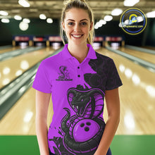 Load image into Gallery viewer, Custom Black And Purple Cobra Snake Bowling Women Polo Shirt Team Uniform Bowling Pattern IPHW9033