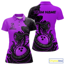 Load image into Gallery viewer, Custom Black And Purple Cobra Snake Bowling Women Polo Shirt Team Uniform Bowling Pattern IPHW9033