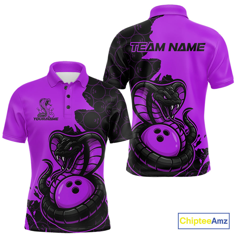 Custom Black And Purple Cobra Snake Bowling Men Polo Shirts Team Uniform Bowling Pattern IPHW9033
