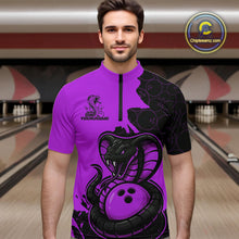 Load image into Gallery viewer, Custom Black And Purple Cobra Snake Bowling Men Quarter-Zip Shirts Team Uniform Bowling Pattern IPHW9033