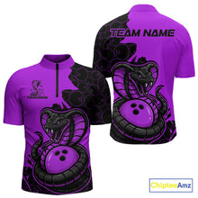 Load image into Gallery viewer, Custom Black And Purple Cobra Snake Bowling Men Quarter-Zip Shirts Team Uniform Bowling Pattern IPHW9033