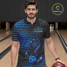 Load image into Gallery viewer, Custom Black And Blue Scorpion Bowling Team Polo Shirts For Men, Bowling League Shirt IPHW9034