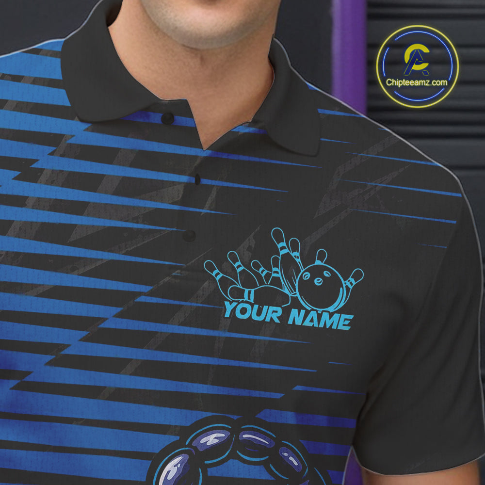 Custom Black And Blue Scorpion Bowling Team Polo Shirts For Men, Bowling League Shirt IPHW9034