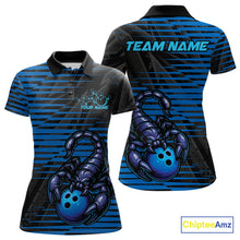 Load image into Gallery viewer, Custom Black And Blue Scorpion Bowling Team Polo Shirts For Women, Bowling League Shirt IPHW9034