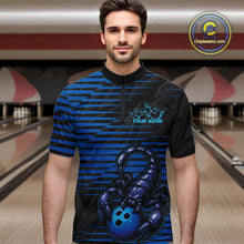 Load image into Gallery viewer, Custom Black And Blue Scorpion Bowling Team Quarter-Zip Shirts For Men, Bowling League Shirt IPHW9034