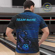 Load image into Gallery viewer, Custom Black And Blue Scorpion Bowling Team Quarter-Zip Shirts For Men, Bowling League Shirt IPHW9034