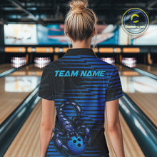 Load image into Gallery viewer, Custom Black And Blue Scorpion Bowling Team Women Quarter-Zip Shirt, Bowling League Shirt IPHW9034