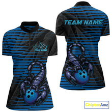 Load image into Gallery viewer, Custom Black And Blue Scorpion Bowling Team Women Quarter-Zip Shirt, Bowling League Shirt IPHW9034