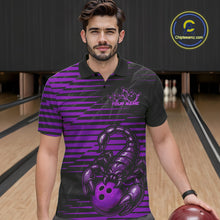 Load image into Gallery viewer, Custom Black And Purple Scorpion Bowling Team Polo Shirts For Men, Bowling League Shirt IPHW9035