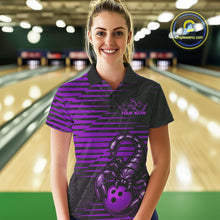 Load image into Gallery viewer, Custom Black And Purple Scorpion Bowling Team Polo Shirts For Women, Bowling League Shirt IPHW9035