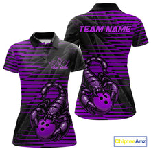 Load image into Gallery viewer, Custom Black And Purple Scorpion Bowling Team Polo Shirts For Women, Bowling League Shirt IPHW9035