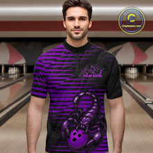Load image into Gallery viewer, Custom Black And Purple Scorpion Bowling Team Quarter-Zip Shirts For Men, Bowling League Shirt IPHW9035
