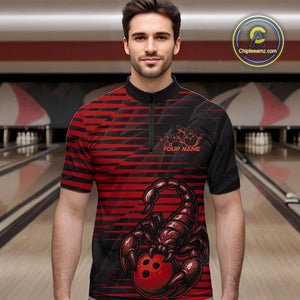 Custom Black And Red Scorpion Bowling Team Quarter-Zip Shirts For Men, Bowling League Shirt IPHW9036