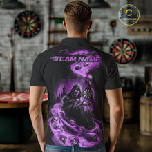 Load image into Gallery viewer, Custom Purple Flame Grim Reaper Dart Men Polo Shirts, Dart Team Halloween Outfits IPHW9981