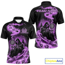 Load image into Gallery viewer, Custom Purple Flame Grim Reaper Dart Men Polo Shirts, Dart Team Halloween Outfits IPHW9981