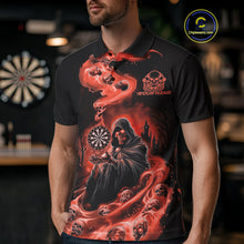 Load image into Gallery viewer, Custom Orange Flame Grim Reaper Dart Men Polo Shirts, Dart Team Halloween Outfits IPHW9982