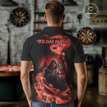 Load image into Gallery viewer, Custom Orange Flame Grim Reaper Dart Men Polo Shirts, Dart Team Halloween Outfits IPHW9982