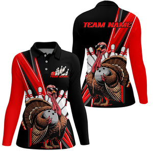 Black And Red Custom Awesome Turkey Ladies Bowling Shirts, Thanksgiving Bowling Jerseys IPHW7878