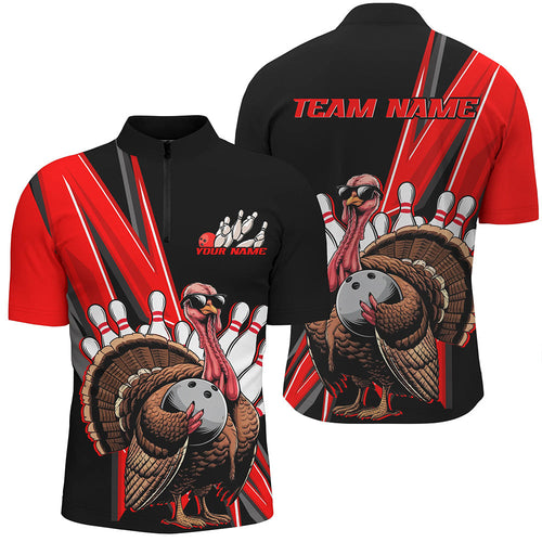 Black And Red Custom Awesome Turkey Bowling Shirts For Men, Thanksgiving Bowling Team Jerseys IPHW7878