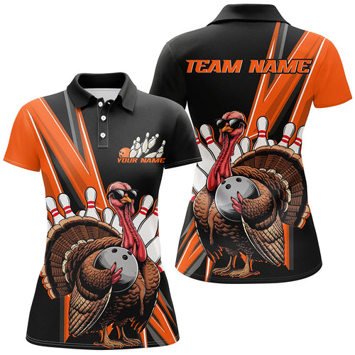 Black And Orange Custom Awesome Turkey Ladies Bowling Shirts, Thanksgiving Bowling Jerseys IPHW7879