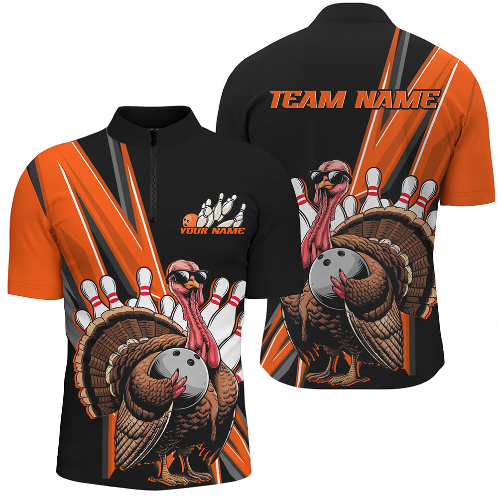 Black And Orange Custom Awesome Turkey Bowling Shirts For Men, Thanksgiving Bowling Team Jerseys IPHW7879