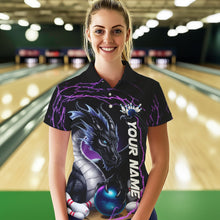 Load image into Gallery viewer, Blue And Purple Thunder Lightning Custom Dragon Bowling Team Polo Shirts For Women IPHW8317