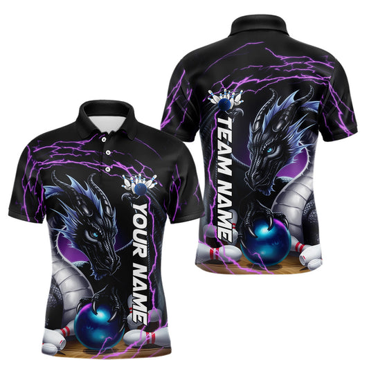 Blue And Purple Thunder Lightning Custom Dragon Bowling Team Polo Shirts For Men IPHW8317