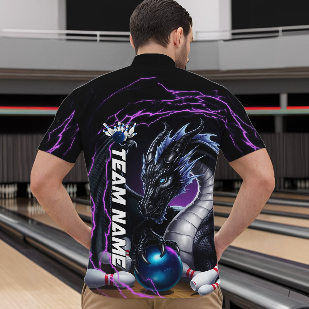 Blue And Purple Thunder Lightning Custom Dragon Bowling Team Quarter-Zip Shirts For Men IPHW8317