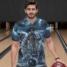 Load image into Gallery viewer, Blue Thunder Lightning Custom Leopard Bowling Polo Shirts For Men, Bowling League Shirt IPHW8318