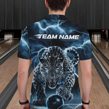 Load image into Gallery viewer, Blue Thunder Lightning Custom Leopard Bowling Polo Shirts For Men, Bowling League Shirt IPHW8318