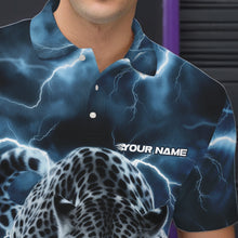 Load image into Gallery viewer, Blue Thunder Lightning Custom Leopard Bowling Polo Shirts For Men, Bowling League Shirt IPHW8318