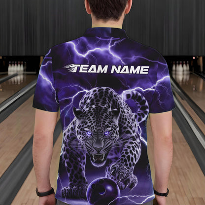 Purple Thunder Lightning Custom Leopard Bowling Polo Shirts For Men, Bowling League Shirt IPHW8319