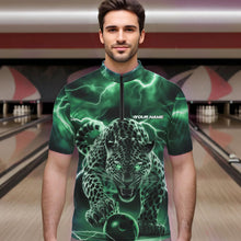 Load image into Gallery viewer, Green Thunder Lightning Custom Leopard Bowling Quarter-Zip Shirts For Men, Bowling League Shirt IPHW8320