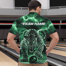 Load image into Gallery viewer, Green Thunder Lightning Custom Leopard Bowling Quarter-Zip Shirts For Men, Bowling League Shirt IPHW8320