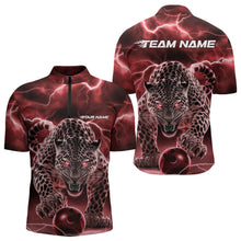 Load image into Gallery viewer, Red Thunder Lightning Custom Leopard Bowling Quarter-Zip Shirts For Men, Bowling League Shirt IPHW8321