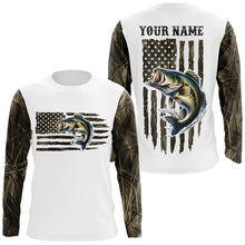 Load image into Gallery viewer, Personalized American Flag Bass Long Sleeve Fishing Camo Shirts, Patriotic Bass Fishing Jersey IPHW6039