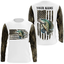 Load image into Gallery viewer, Personalized American Flag Crappie Long Sleeve Fishing Camo Shirts, Patriotic Crappie Fishing Jersey IPHW6040