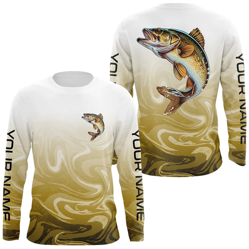 Custom Walleye Long Sleveeve Tournament Camo Fishing Shirts, Walleye Fishing Jerseys IPHW6041