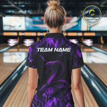 Load image into Gallery viewer, Custom Black And Purple Flame Cobra Snake Bowling Women Polo Shirts, Bowling League Shirt IPHW9041