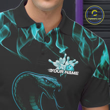 Load image into Gallery viewer, Custom Black And Blue Flame Cobra Snake Bowling Men Polo Shirts, Bowling League Shirt IPHW9042