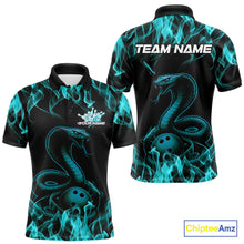 Load image into Gallery viewer, Custom Black And Blue Flame Cobra Snake Bowling Men Polo Shirts, Bowling League Shirt IPHW9042