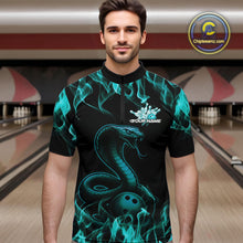 Load image into Gallery viewer, Custom Black And Blue Flame Cobra Snake Bowling Men Quarter-Zip Shirts, Bowling League Shirt IPHW9042