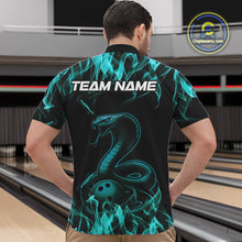 Load image into Gallery viewer, Custom Black And Blue Flame Cobra Snake Bowling Men Quarter-Zip Shirts, Bowling League Shirt IPHW9042