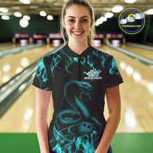 Load image into Gallery viewer, Custom Black And Blue Flame Cobra Snake Bowling Women Quarter-Zip Shirts, Team Shirt IPHW9042